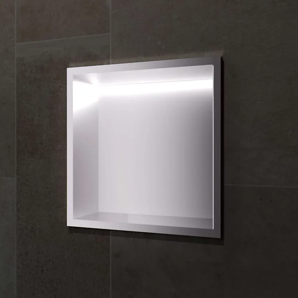 Niche De Salle De Bains|Ledimex Niche de Douche Mural Éclairage Led 33 x 33 cm - Rangement Salle de Bain en finition Niquel Brossé - INDIC