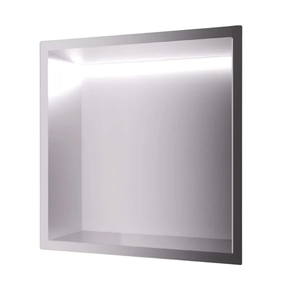 Niche De Salle De Bains|Ledimex Niche de Douche Mural Éclairage Led 33 x 33 cm - Rangement Salle de Bain en finition Niquel Brossé - INDIC
