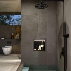 Niche De Salle De Bains|Ledimex Niche de Douche Mural Éclairage Led 33 x 33 cm - Rangement Salle de Bain en finition Niquel Brossé - INDIC