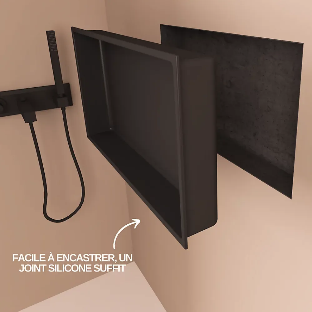 Niche De Salle De Bains|Italbox Niche de Douche Noir Satiné - 30x60 cm - Rangement Mural Salle de Bain - NOOK