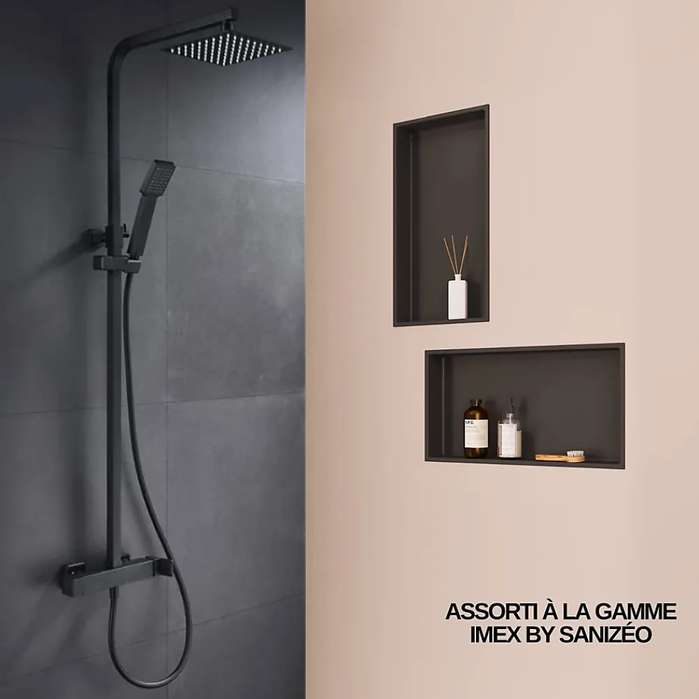 Niche De Salle De Bains|Italbox Niche de Douche Noir Satiné - 30x60 cm - Rangement Mural Salle de Bain - NOOK