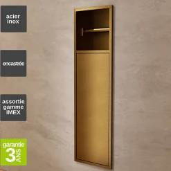 Niche De Salle De Bains|Ledimex Niche de WC 17 x 60 cm - Rangement Mural Encastrable en finition Or Brossé - EGEAN