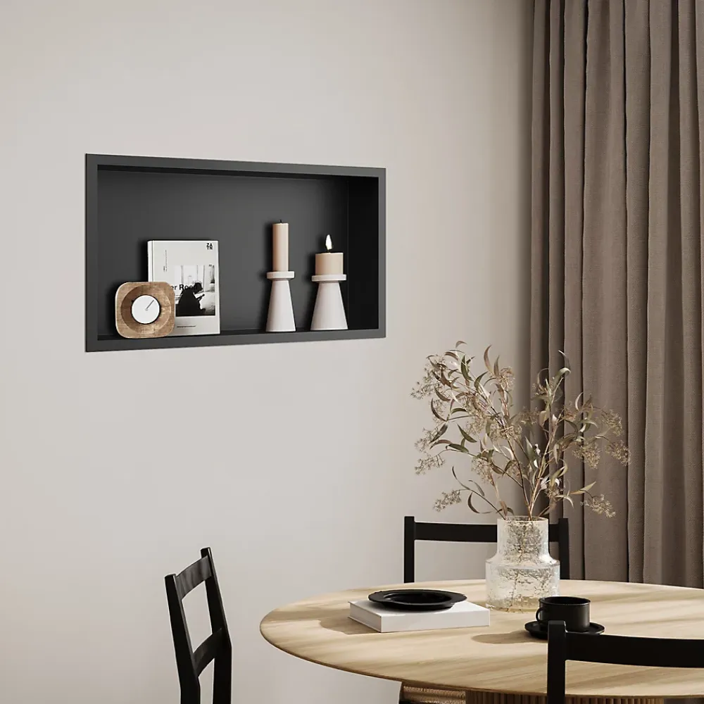 Sirhona Niche inox 600x300x100mm - Encastrée + Bac à douche + Verticale / Horizontale + Noir mat