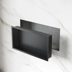 Sirhona Niche inox 600x300x100mm - Encastrée + Bac à douche + Verticale / Horizontale + Noir mat