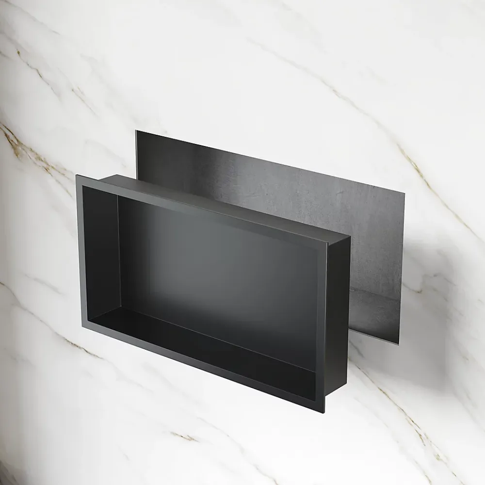 Sirhona Niche inox 600x300x100mm - Encastrée + Bac à douche + Verticale / Horizontale + Noir mat