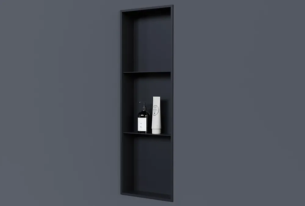 Niche De Salle De Bains|Bernstein Niche murale de douche avec rebords, étagère encastrable douche acier inox avec compartiments - 90x30x10cm - NT309010X Noir