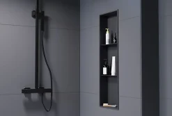 Niche De Salle De Bains|Bernstein Niche murale de douche avec rebords, étagère encastrable douche acier inox avec compartiments - 90x30x10cm - NT309010X Noir