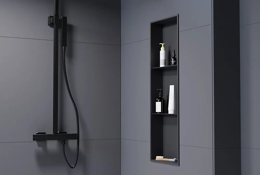Niche De Salle De Bains|Bernstein Niche murale de douche avec rebords, étagère encastrable douche acier inox avec compartiments - 90x30x10cm - NT309010X Noir