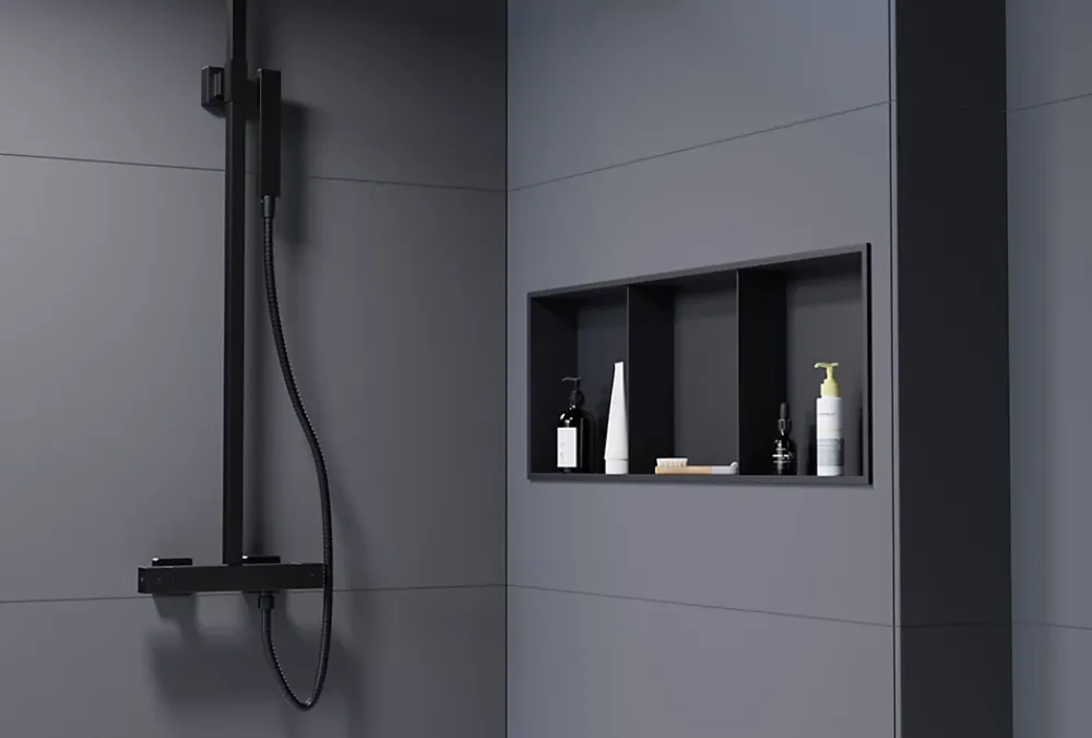 Niche De Salle De Bains|Bernstein Niche murale de douche avec rebords, étagère encastrable douche acier inox avec compartiments - 90x30x10cm - NT309010X Noir