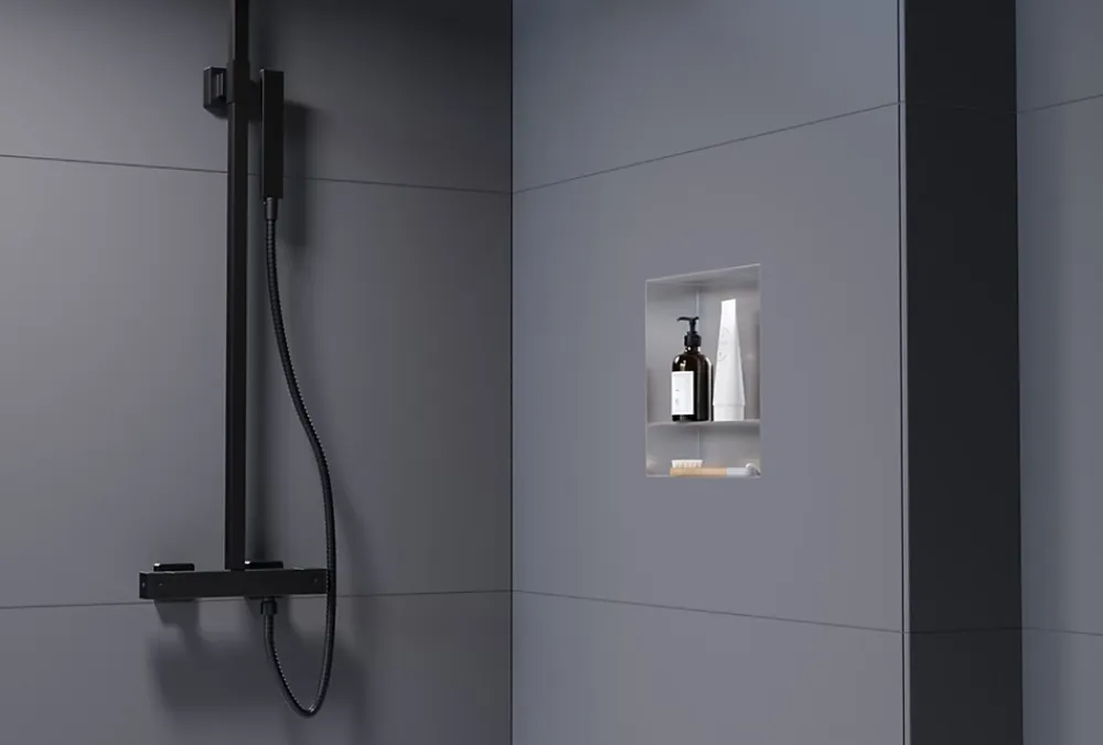 Bernstein Niche murale de douche avec rebords, étagère encastrable douche acier inox avec compartiment - 30x30x10cm - NT303010X Acier brossé
