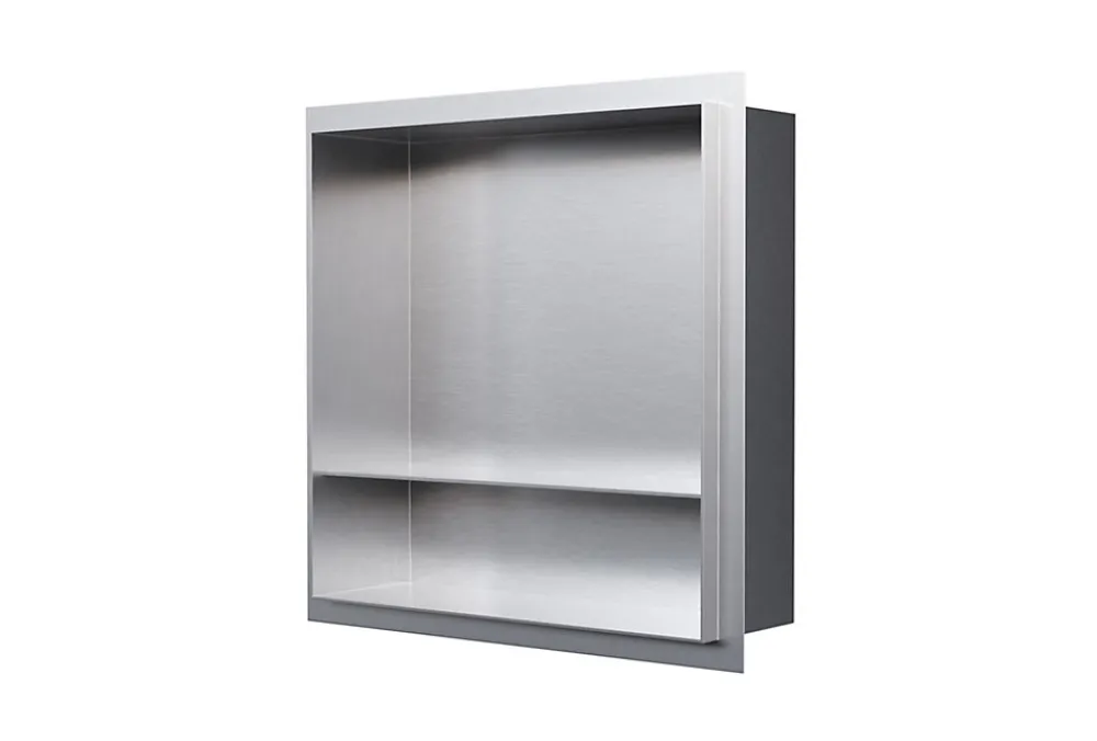 Bernstein Niche murale de douche avec rebords, étagère encastrable douche acier inox avec compartiment - 30x30x10cm - NT303010X Acier brossé