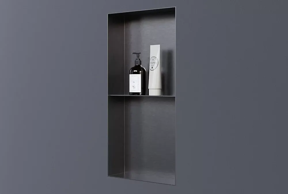 Niche De Salle De Bains|Bernstein Niche murale de douche sans rebords, étagère encastrable douche acier inox - 60x30x10cm - NT306010X Gun métal
