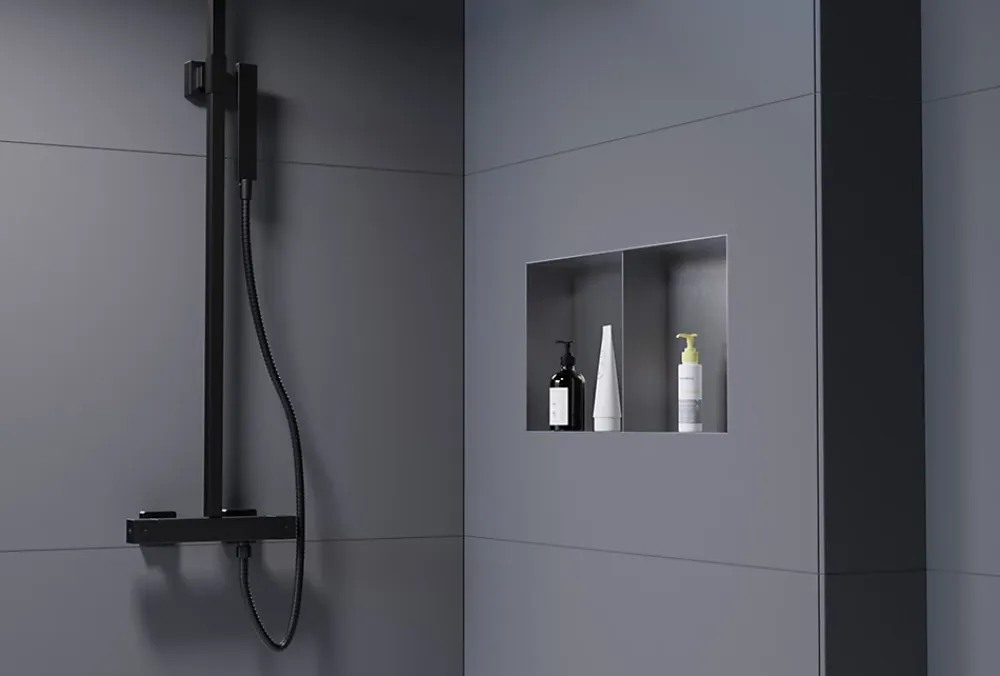 Niche De Salle De Bains|Bernstein Niche murale de douche sans rebords, étagère encastrable douche acier inox - 60x30x10cm - NT306010X Gun métal