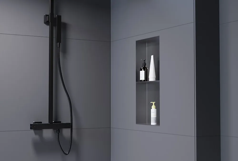 Niche De Salle De Bains|Bernstein Niche murale de douche sans rebords, étagère encastrable douche acier inox - 60x30x10cm - NT306010X Gun métal