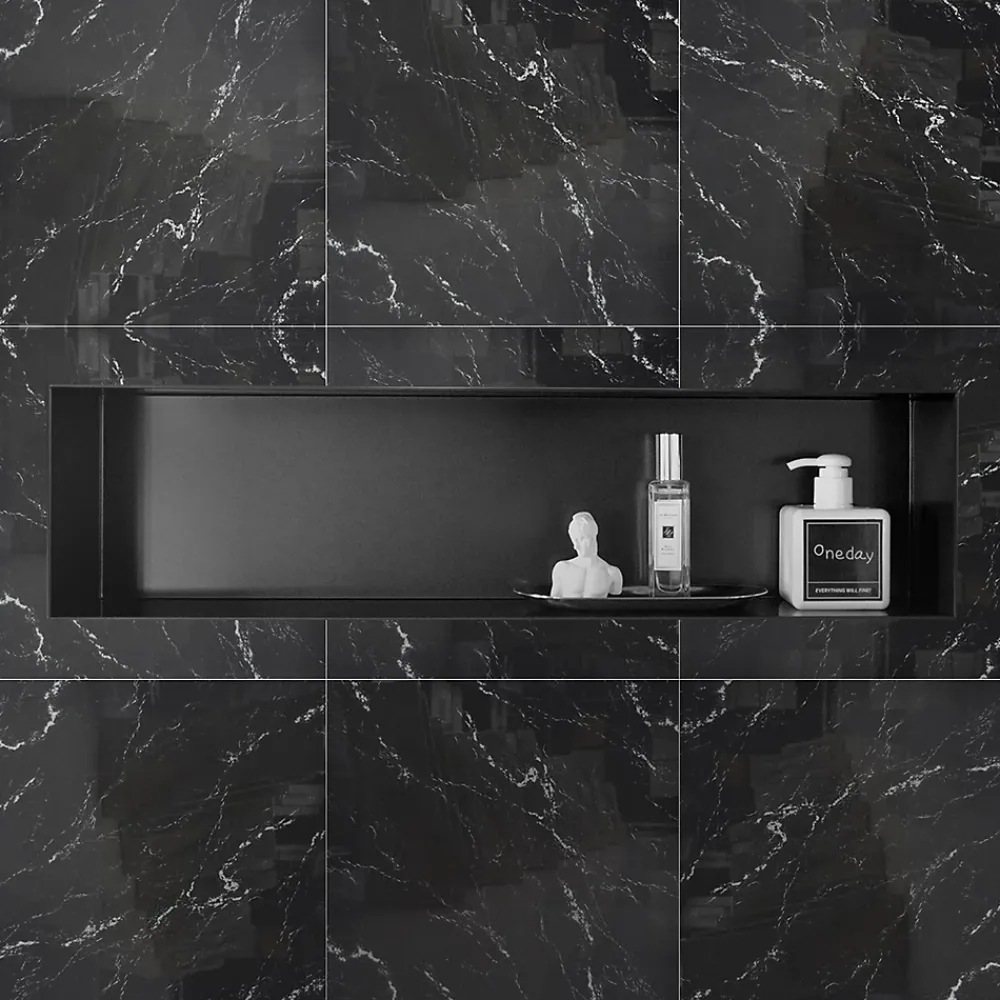 Niche De Salle De Bains|Bernstein Niche murale de douche, étagère encastrable douche acier inox sans cadre - 15x60x10cm - BS156010 Blanc