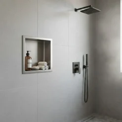 Sanitaire Niche murale de douche, étagère encastrable douche acier Inox Brossé - 30x30cm