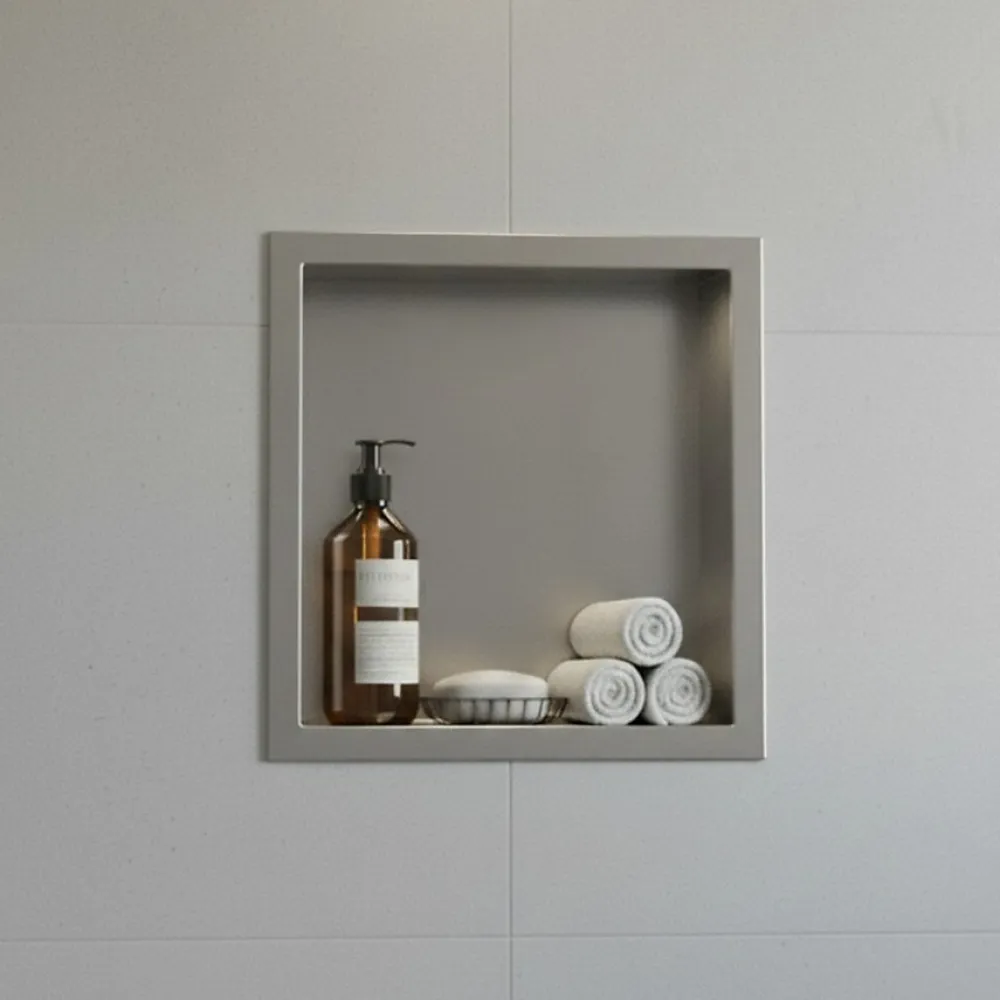 Sanitaire Niche murale de douche, étagère encastrable douche acier Inox Brossé - 30x30cm