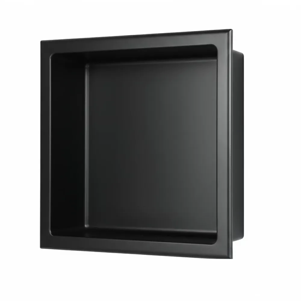 Sanitaire Niche murale de douche, étagère encastrable douche acier Noir Mat - 30x30cm