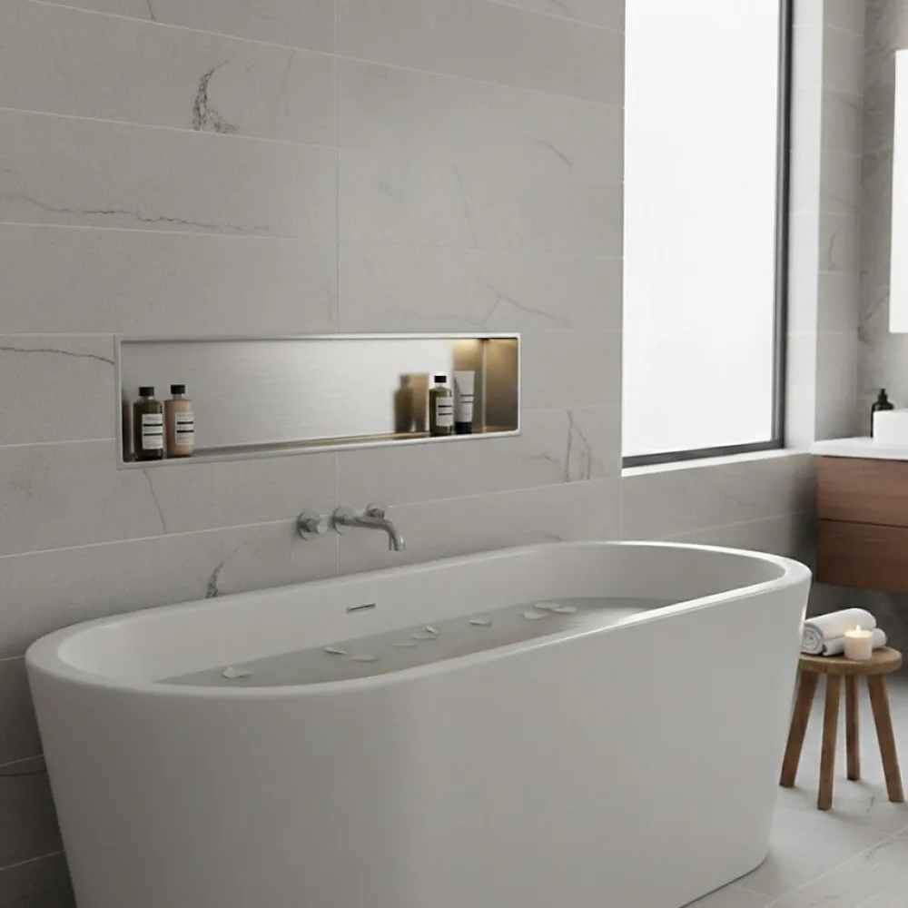 Sanitaire Niche murale de douche, étagère encastrable douche acier Inox Brossé - 30x90cm