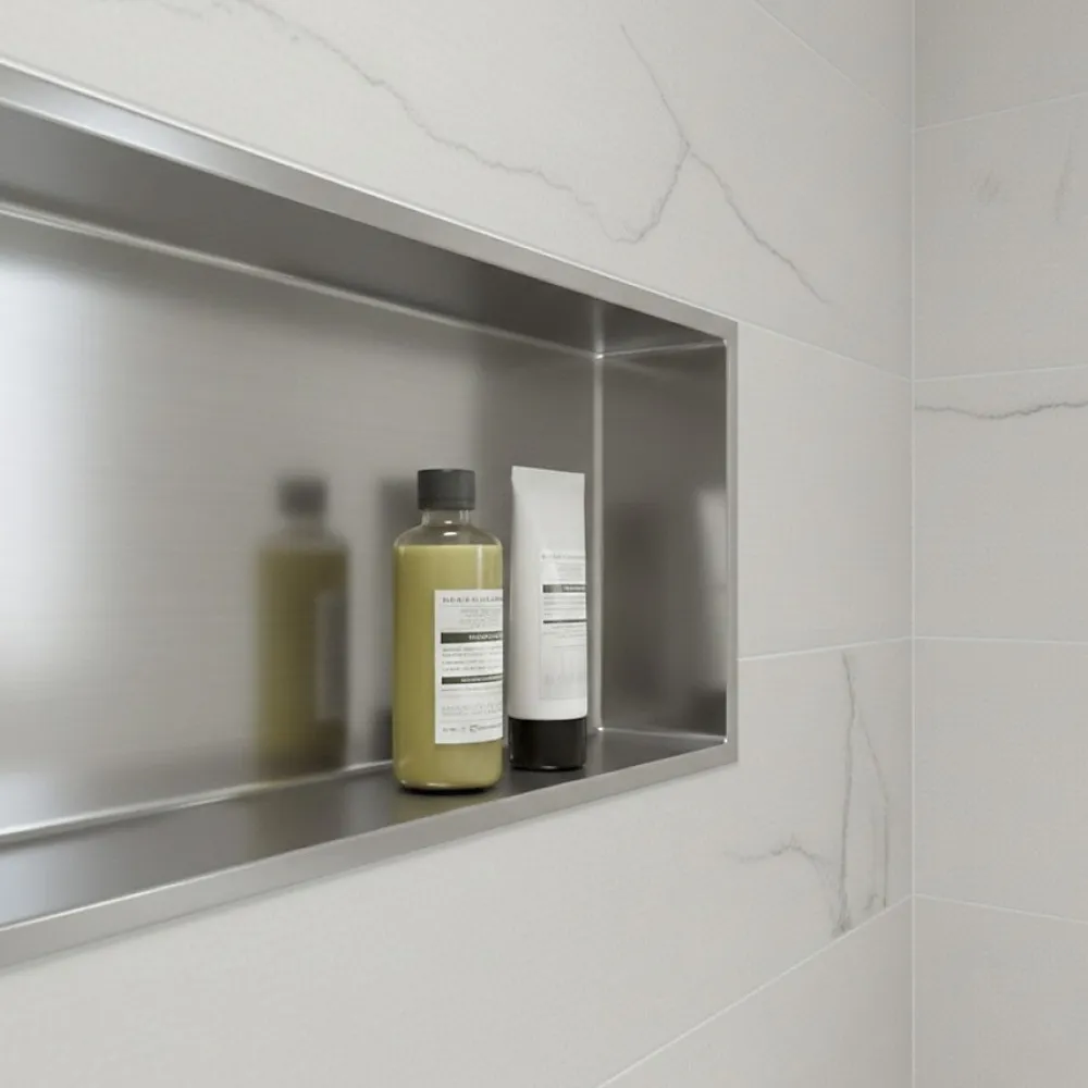 Sanitaire Niche murale de douche, étagère encastrable douche acier Inox Brossé - 30x90cm