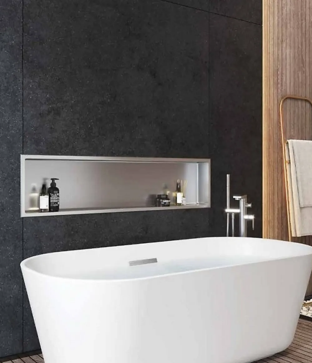 Sanitaire Niche murale de douche, étagère encastrable douche acier Inox Brossé - 30x90cm
