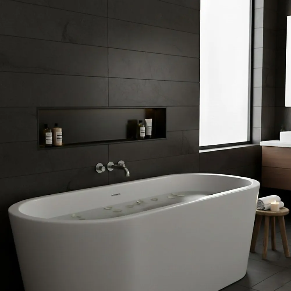 Sanitaire Niche murale de douche, étagère encastrable douche acier Noir Mat - 30x90cm