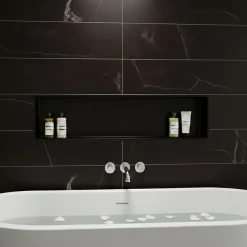 Sanitaire Niche murale de douche, étagère encastrable douche acier Noir Mat - 30x90cm