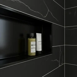 Sanitaire Niche murale de douche, étagère encastrable douche acier Noir Mat - 30x90cm