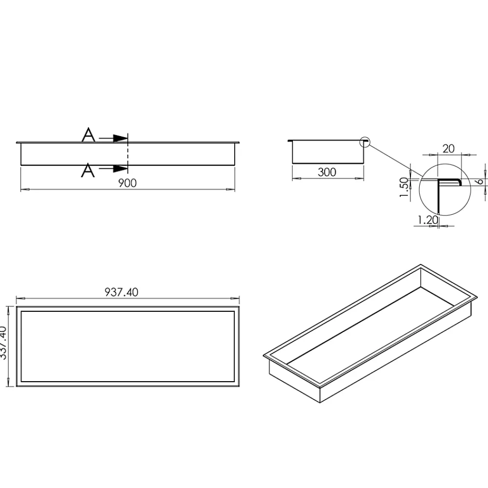 Bernstein Niche murale de douche, étagère encastrable douche acier inox - 90x30x10cm - BS903010 Noir