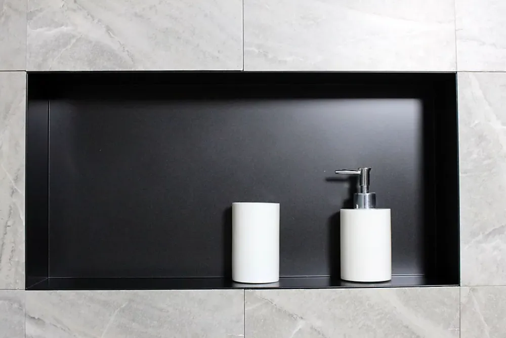 Niche De Salle De Bains|Bernstein Niche murale de douche, étagère encastrable douche acier inox, sans rebord - 60x30x10cm - BS603010 Noir