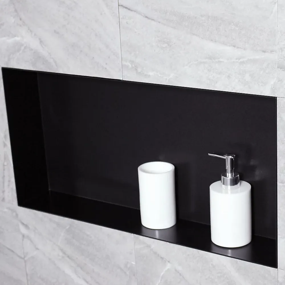 Niche De Salle De Bains|Bernstein Niche murale de douche, étagère encastrable douche acier inox, sans rebord - 60x30x10cm - BS603010 Noir