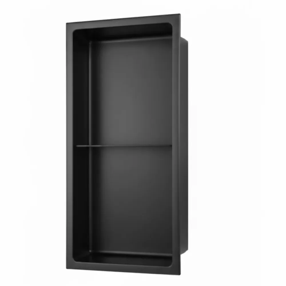 Sanitaire Niche murale de douche, étagère encastrable douche acier Noir Mat - 60x30cm
