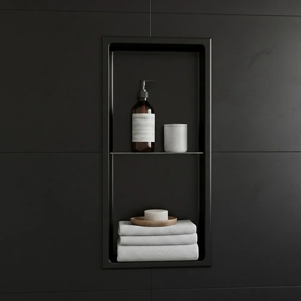 Sanitaire Niche murale de douche, étagère encastrable douche acier Noir Mat - 60x30cm