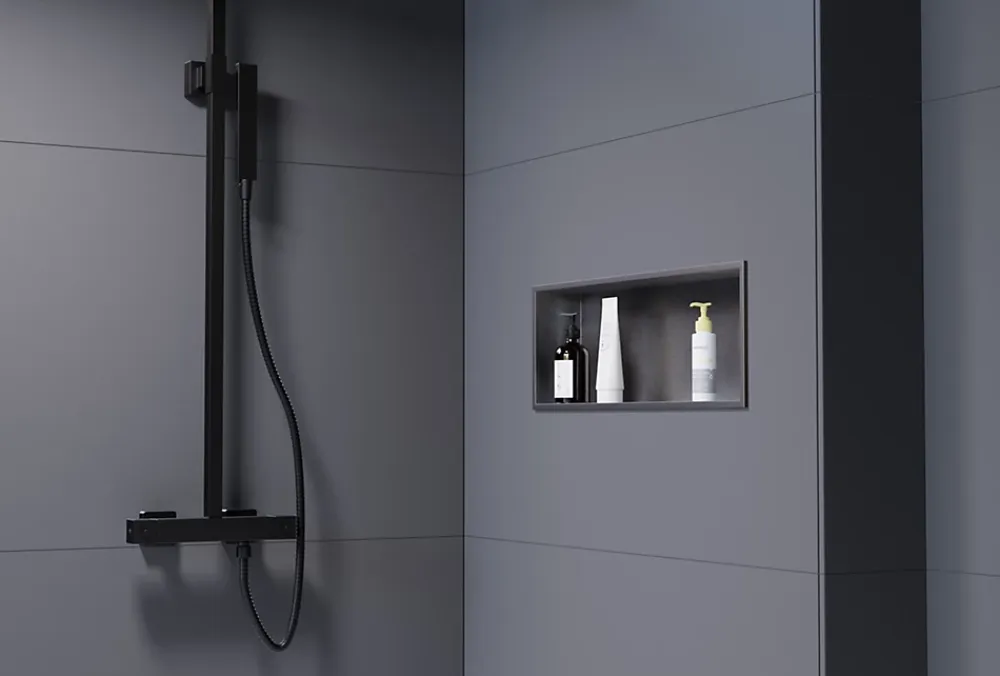 Bernstein Niche murale de douche, étagère encastrable douche acier inox - 20x60x10cm - NT206010X Gun métal