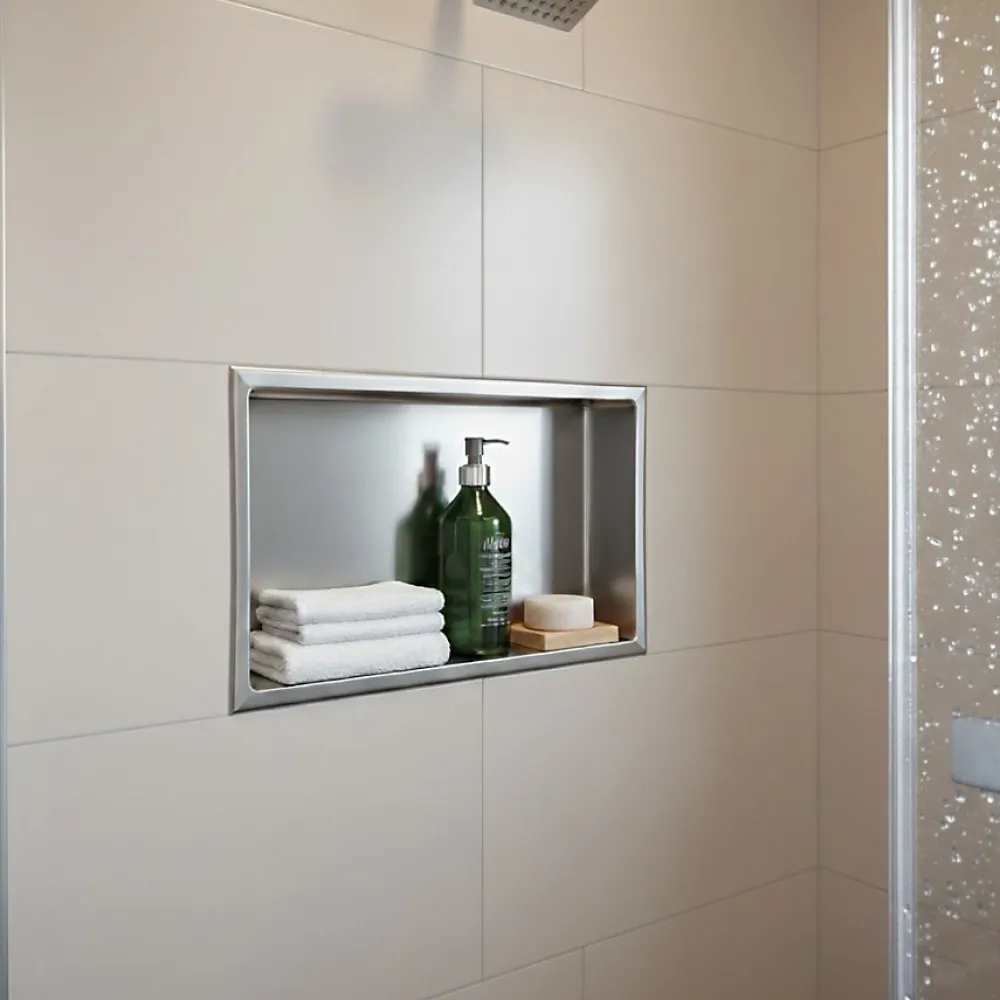 Sanitaire Niche murale de douche, étagère encastrable douche acier Inox Brossé - 30x60cm