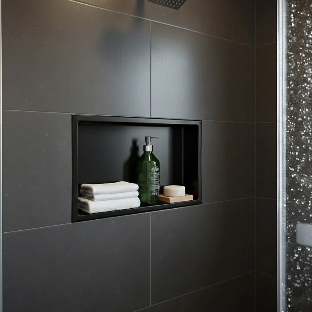 Sanitaire Niche murale de douche, étagère encastrable douche acier Noir Mat - 30x60cm