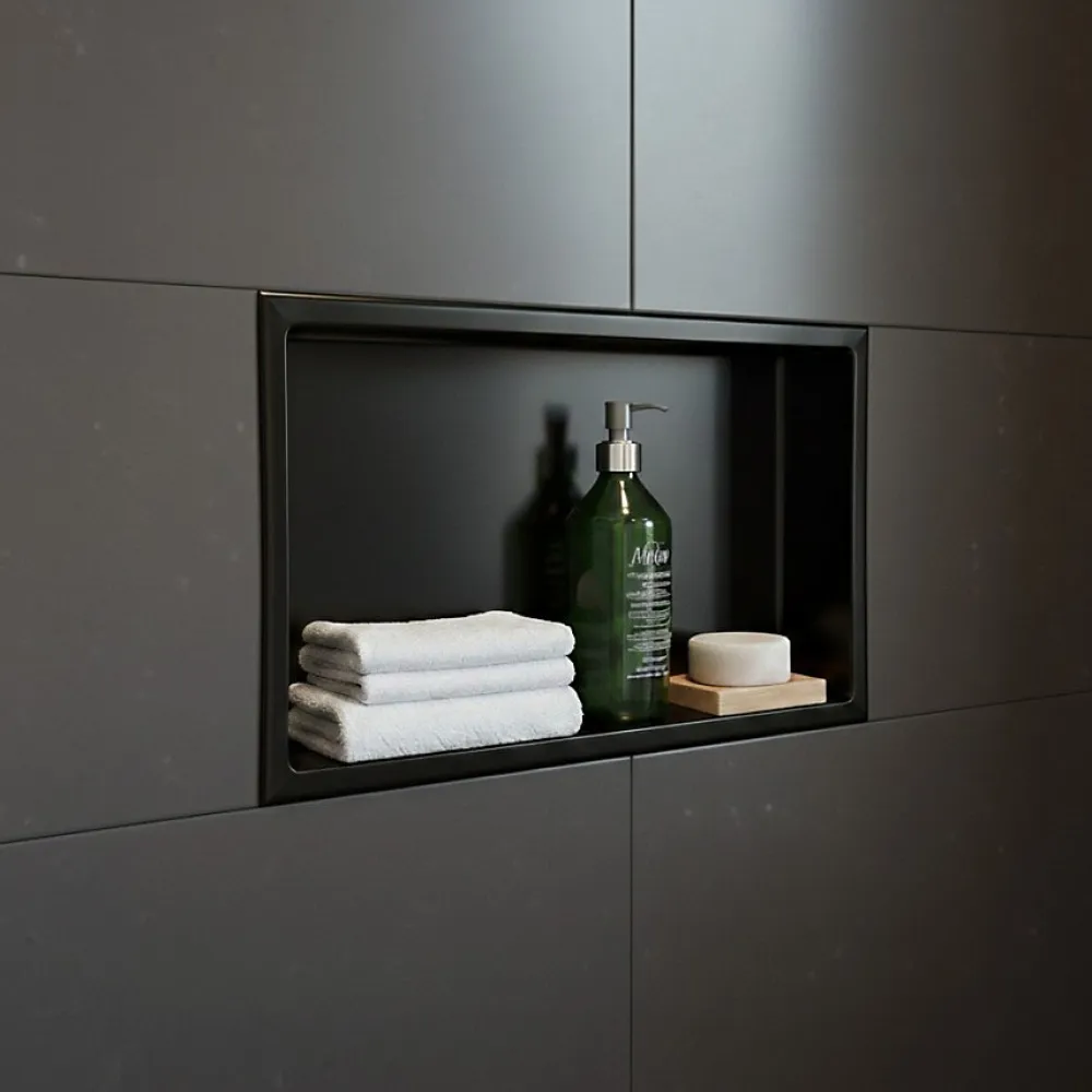Sanitaire Niche murale de douche, étagère encastrable douche acier Noir Mat - 30x60cm