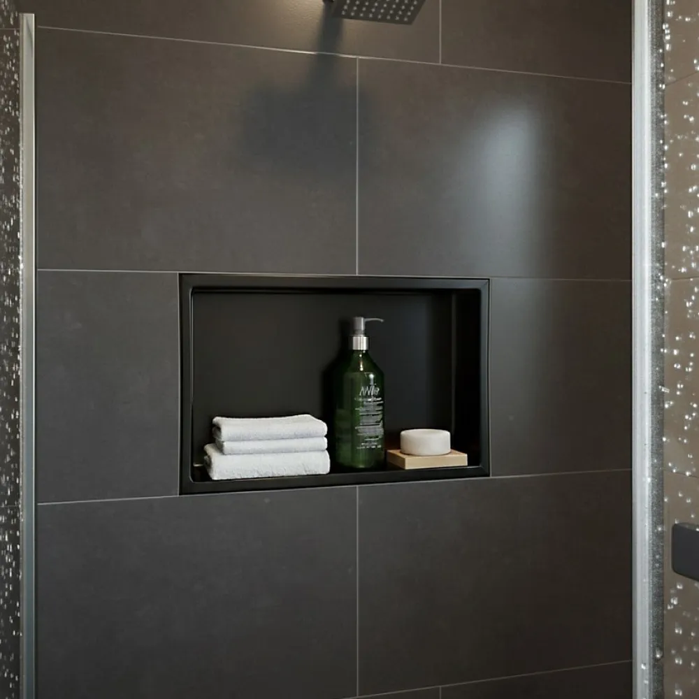 Sanitaire Niche murale de douche, étagère encastrable douche acier Noir Mat - 30x60cm