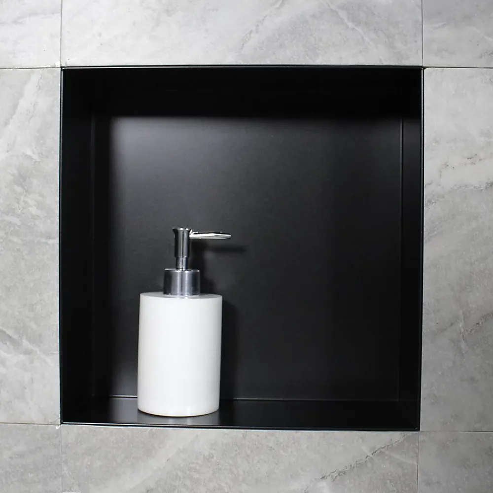 Bernstein Niche murale de douche, étagère encastrable douche acier inox, sans rebord - 30x30x10cm - BS303010 Noir