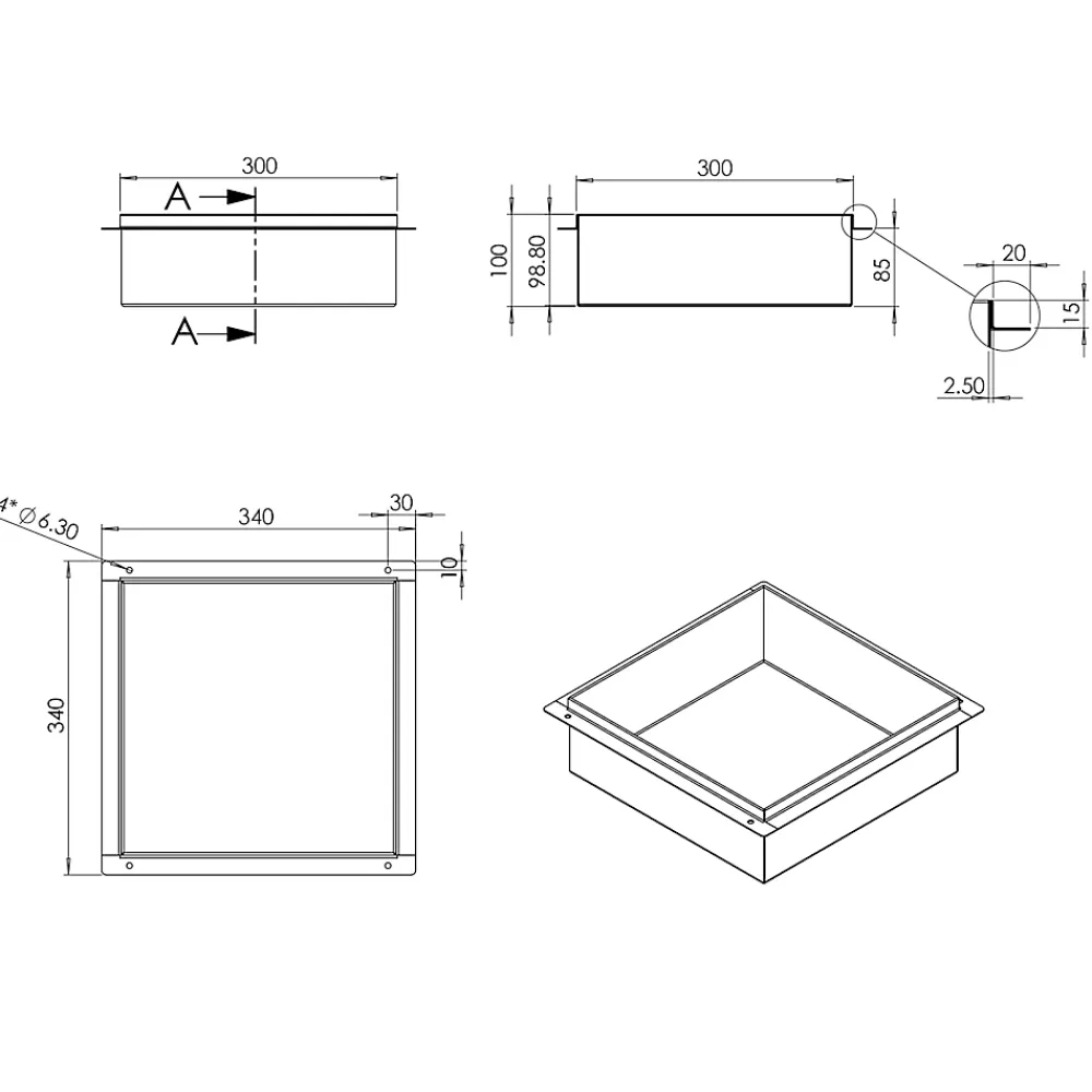 Bernstein Niche murale de douche, étagère encastrable douche acier inox, sans rebord - 30x30x10cm - BS303010 Noir