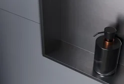 Niche De Salle De Bains|Bernstein Niche murale douche acier inox + Spot LED, étagère douche encastrable - 30x30x10cm (HxLxP) - Gun métal, 1x Spot Chrome