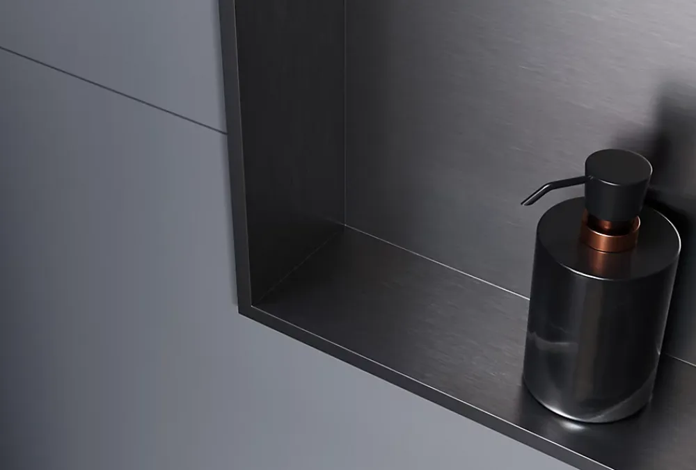 Niche De Salle De Bains|Bernstein Niche murale douche acier inox + Spot LED, étagère douche encastrable - 30x30x10cm (HxLxP) - Gun métal, 1x Spot Chrome
