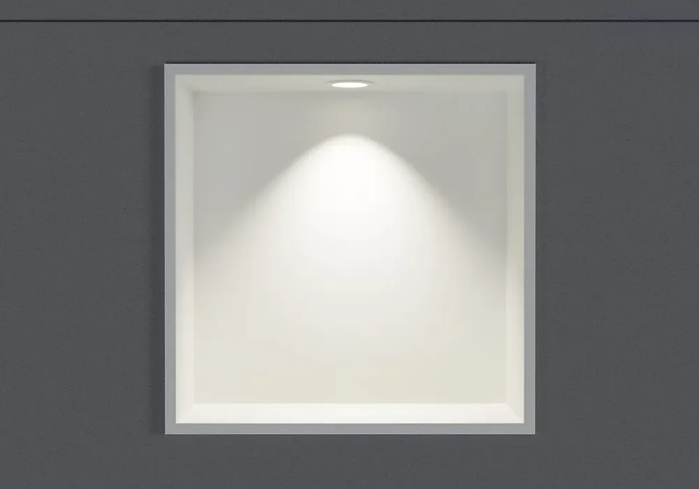Bernstein Niche murale douche acier inox + Spot LED, étagère douche encastrable - 30x30x10cm (HxLxP) - Blanc, 1x Spot Blanc mat