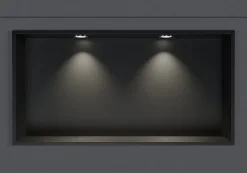 Bernstein Niche murale douche acier inox + 2 Spots LED, étagère douche encastrable - 30x60x10cm (HxLxP) - Noir, 2x Spot Chrome