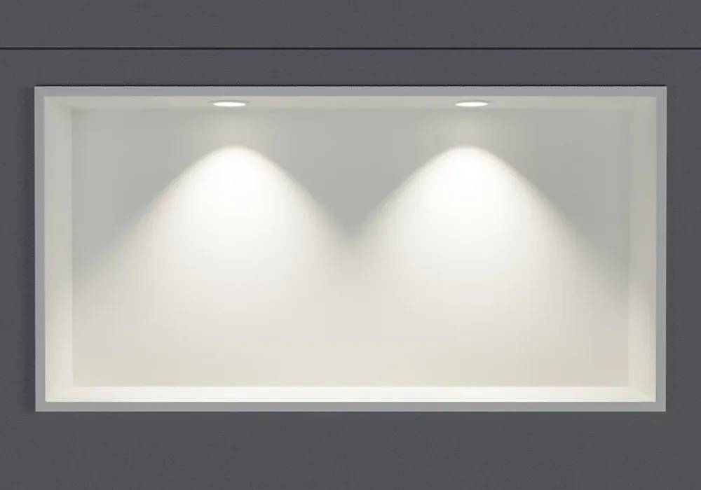 Bernstein Niche murale douche acier inox + 2 Spots LED, étagère douche encastrable - 30x60x10cm (HxLxP) - Blanc, 2x Spot Blanc mat