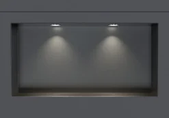 Bernstein Niche murale douche acier inox + 2 Spots LED, étagère douche encastrable NT306010X, 30x60x10cm (HxLxP), Gun métal, 2x Spot Chrome