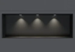 Bernstein Niche murale douche acier inox + 3 Spots LED, étagère douche encastrable - 30x90x10cm (HxLxP) - Noir, 3x Spot Cadre Chrome