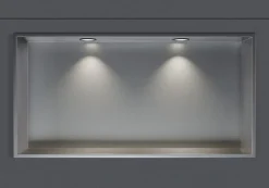 Niche De Salle De Bains|Bernstein Niche murale douche acier inox + 2 Spots LED, étagère douche encastrable - 20x60x10cm (HxLxP) - Acier brossé, 2x Spot noir mat