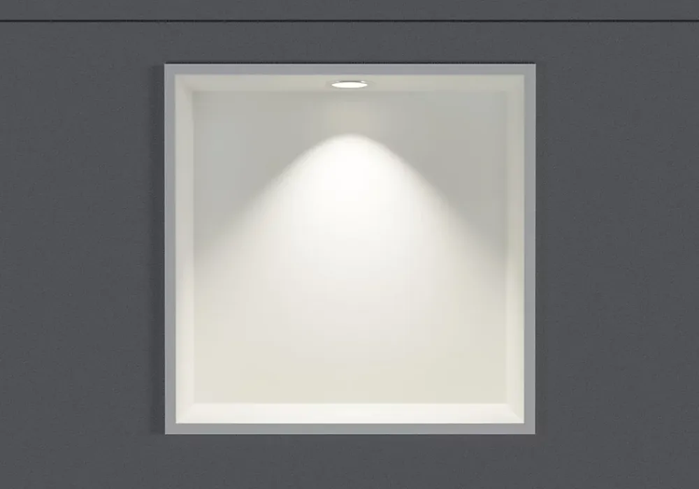 Bernstein Niche murale douche acier inox + Spot LED, étagère douche encastrable - 30x30x10cm (HxLxP) - Blanc, 1x Spot Chrome