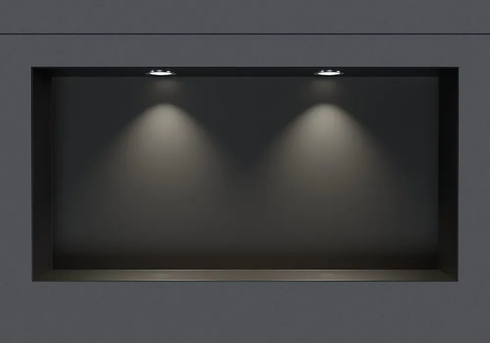 Bernstein Niche murale douche acier inox + 2 Spots LED, étagère douche encastrable NT306010X - 30x60x10cm (HxLxP) - Noir, 2x Spot Chrome